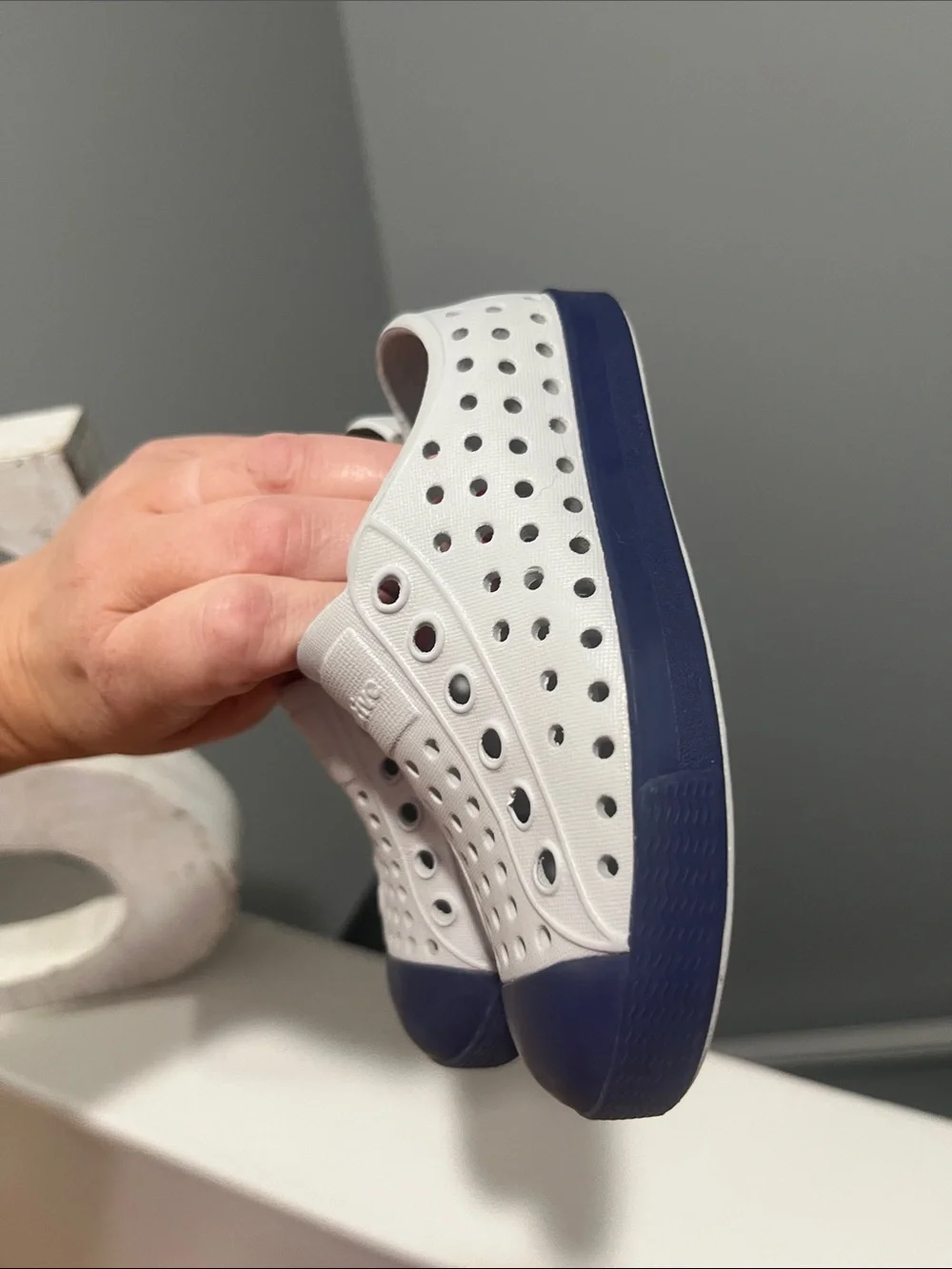 Native Shoes Jefferson C7 Kids Slip On Water Resistant Sneakers Gray and Navy 7